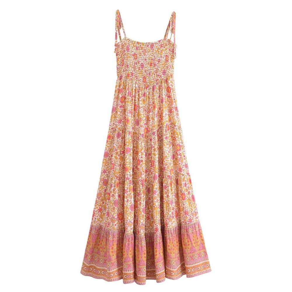 ZARA Pink Placement Print Strappy Dress